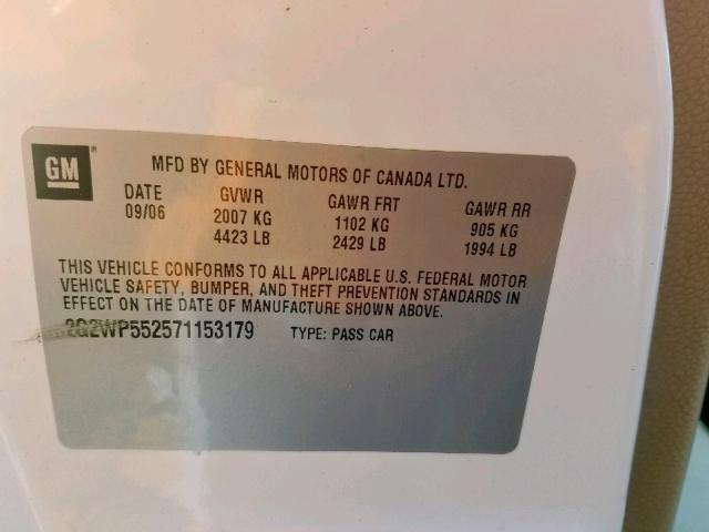 2G2WP552571153179 - 2007 PONTIAC GRAND PRIX WHITE photo 10