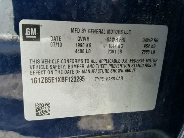 1G1ZB5E1XBF123295 - 2011 CHEVROLET MALIBU LS 蓝色 照片 10