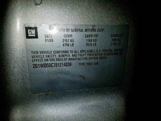 2G1WD58C781214339 - 2008 CHEVROLET IMPALA SUP 银色 照片 10