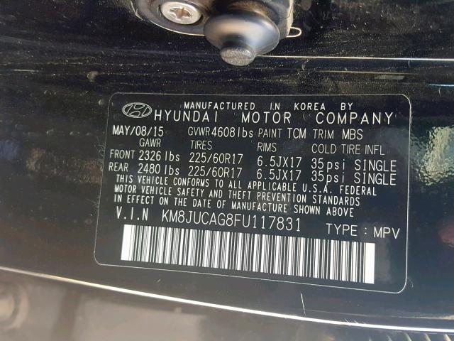 KM8JUCAG8FU117831 - 2015 HYUNDAI TUCSON LIM BLACK photo 10