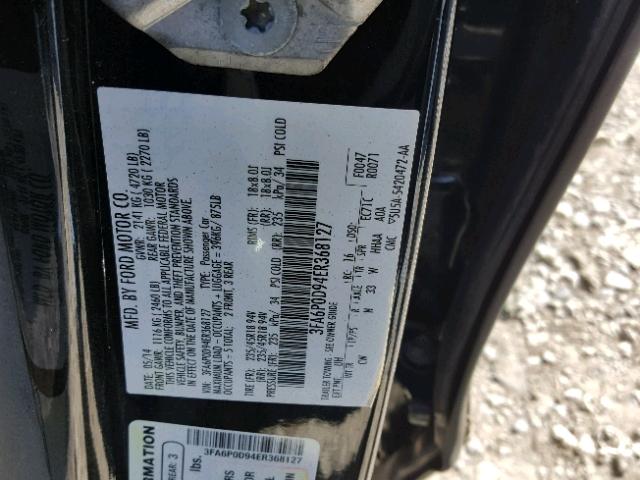 3FA6P0D94ER368127 - 2014 FORD FUSION TIT BLACK photo 10