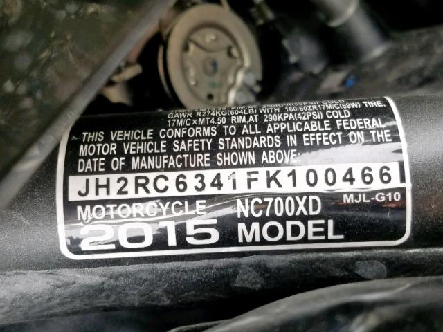 JH2RC6341FK100466 - 2015 HONDA NC700XD BLACK photo 10