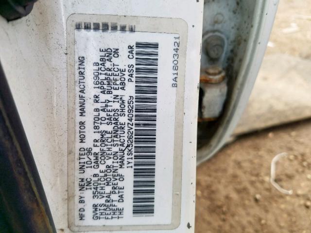 1Y1SK5262VZ409259 - 1997 GEO PRIZM BASE WHITE photo 10