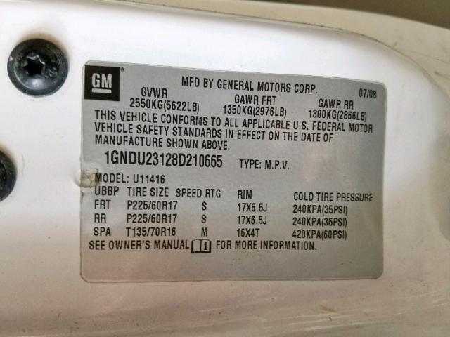 1GNDU23128D210665 - 2008 CHEVROLET UPLANDER L 白色 照片 10