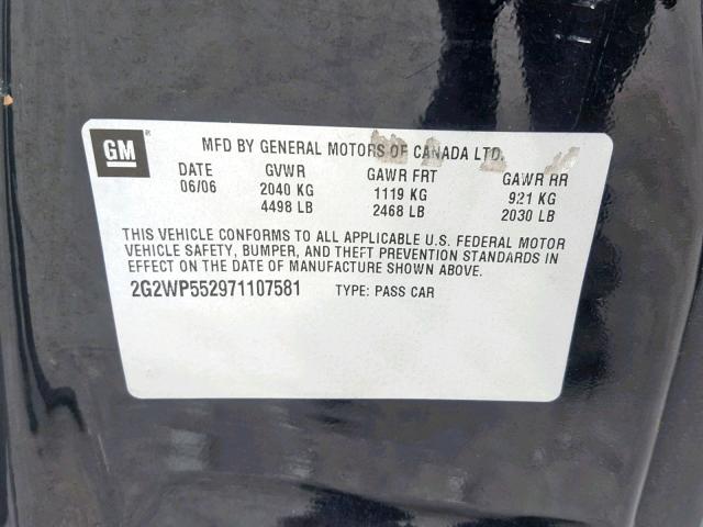 2G2WP552971107581 - 2007 PONTIAC GRAND PRIX BLACK photo 10