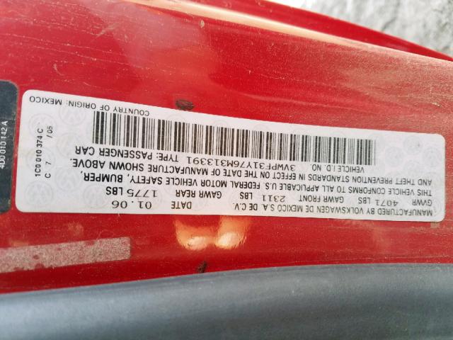 3VWPF31Y76M313391 - 2006 VOLKSWAGEN NEW BEETLE Rot Foto 10