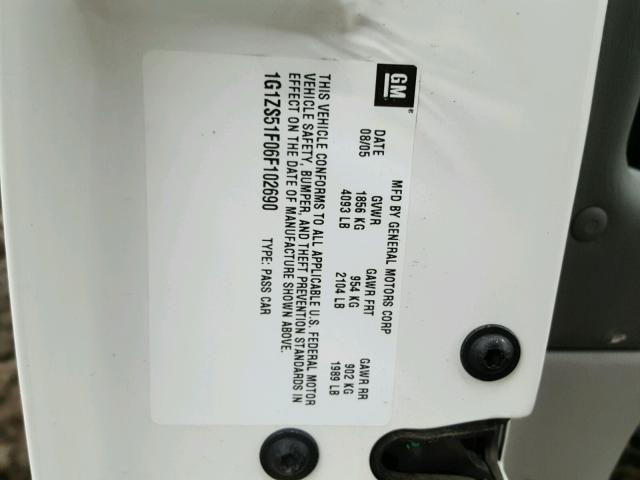 1G1ZS51F06F102690 - 2006 CHEVROLET MALIBU LS 白色 照片 10