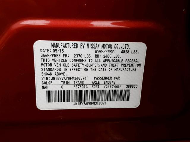 JN1BV7AP0FM346374 - 2015 INFINITI Q50 BASE RED photo 10