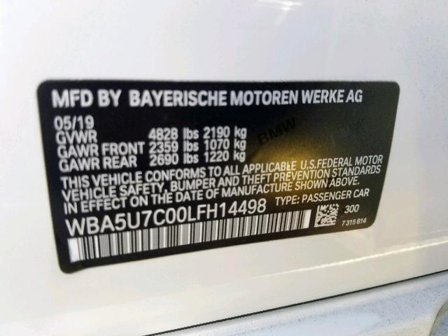 WBA5U7C00LFH14498 - 2020 BMW M340I WHITE photo 10
