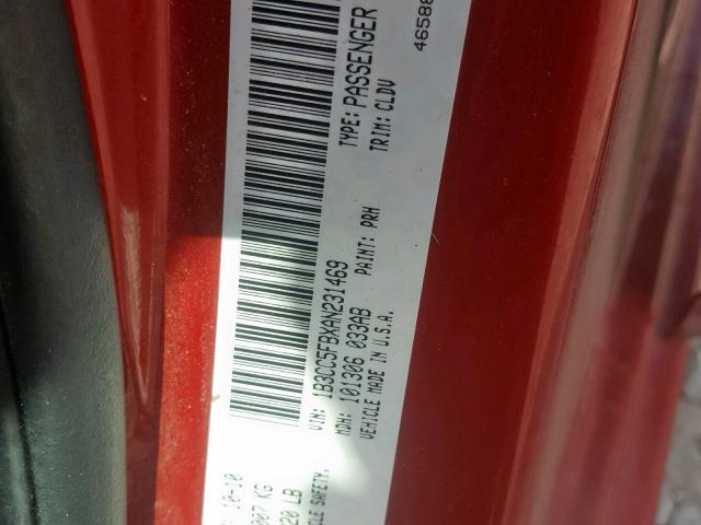 1B3CC5FBXAN231469 - 2010 DODGE AVENGER R/ RED photo 10