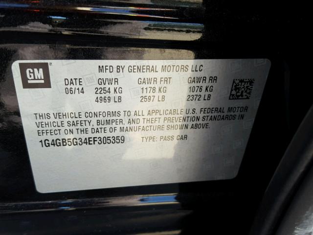 1G4GB5G34EF305359 - 2014 BUICK LACROSSE BLACK photo 10