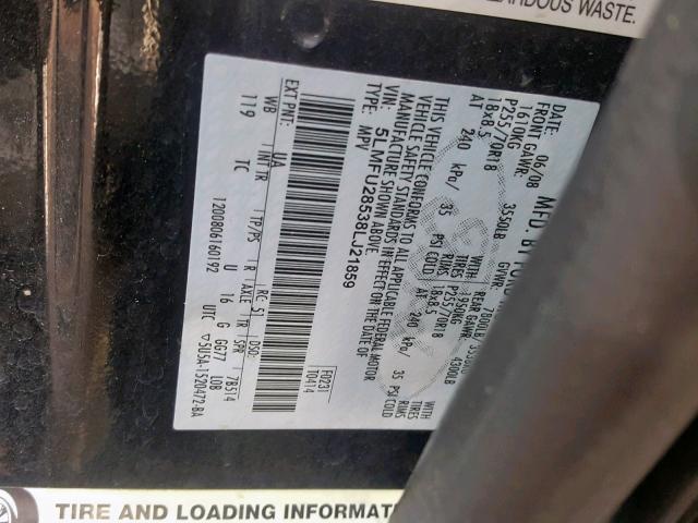 5LMFU28538LJ21859 - 2008 LINCOLN NAVIGATOR შავი ფოტო 10