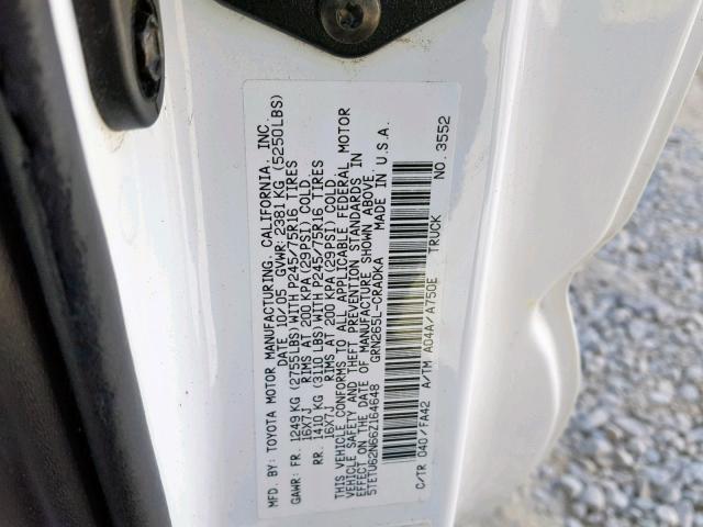 5TETU62N66Z164648 - 2006 TOYOTA TACOMA PRE WHITE photo 10