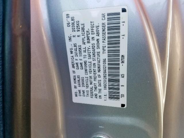 1HGCS12829A021084 - 2009 HONDA ACCORD EXL SILVER photo 10