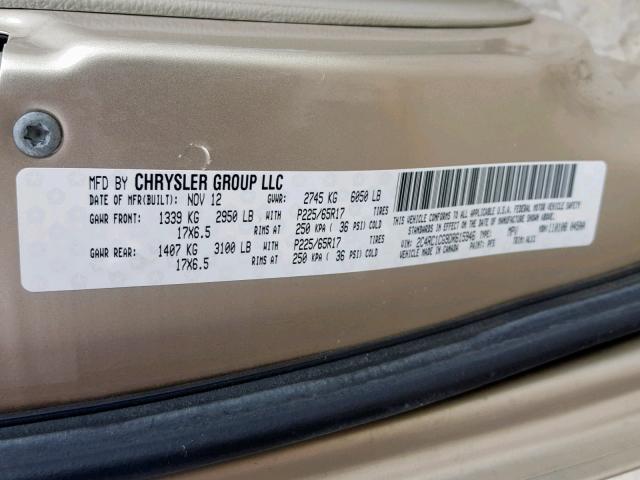 2C4RC1CG9DR615946 - 2013 CHRYSLER TOWN & COU TAN photo 10