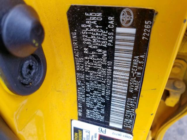 4T1BD1FK0FU168410 - 2015 TOYOTA CAMRY HYBR YELLOW photo 10