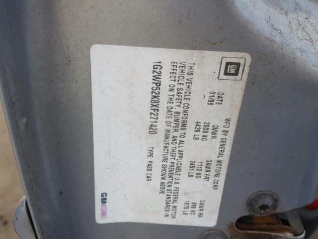 1G2WP52K8XF271420 - 1999 PONTIAC GRAND PRIX ვერცხლისფერი ფოტო 10