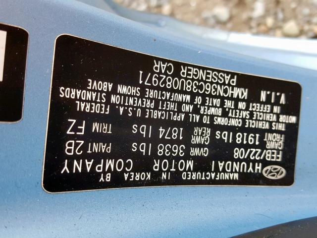 KMHCN36C38U082971 - 2008 HYUNDAI ACCENT SE BLUE photo 10