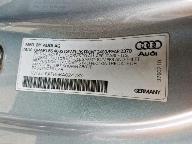 WAULFAFR5BA024733 - 2011 AUDI A5 PREMIUM GRAY photo 10