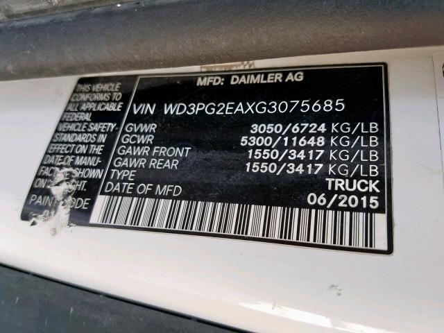 WD3PG2EAXG3075685 - 2016 MERCEDES-BENZ METRIS WHITE photo 10