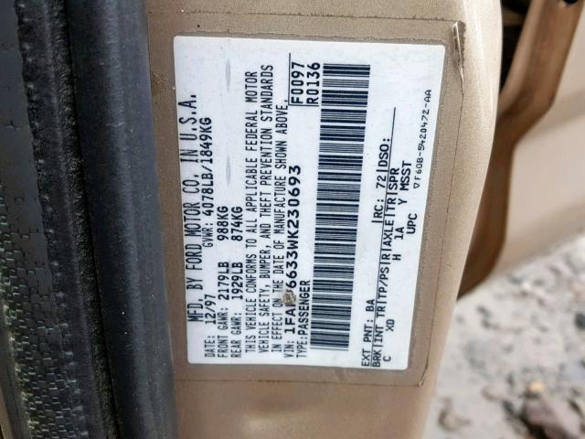 1FAFP6633WK230693 - 1998 FORD CONTOUR LX TAN photo 10