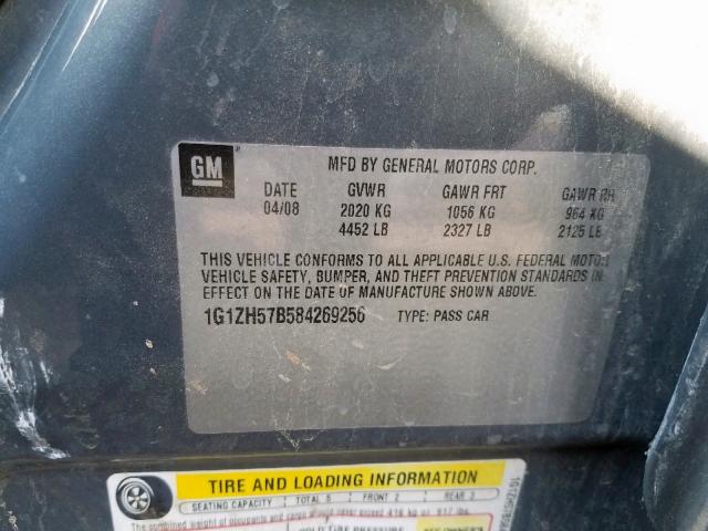 1G1ZH57B584269256 - 2008 CHEVROLET MALIBU 1LT ნაცრისფერი ფოტო 10