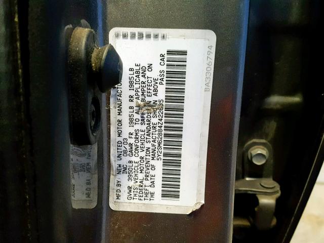 5Y2SM62884Z422635 - 2004 PONTIAC VIBE CHARCOAL photo 10