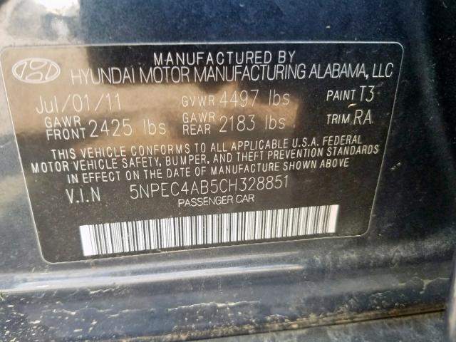 5NPEC4AB5CH328851 - 2012 HYUNDAI SONATA SE GRAY photo 10