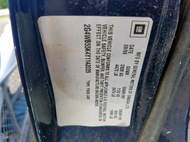 2G4WB55K4Y1142035 - 2000 BUICK REGAL LS BLUE photo 10