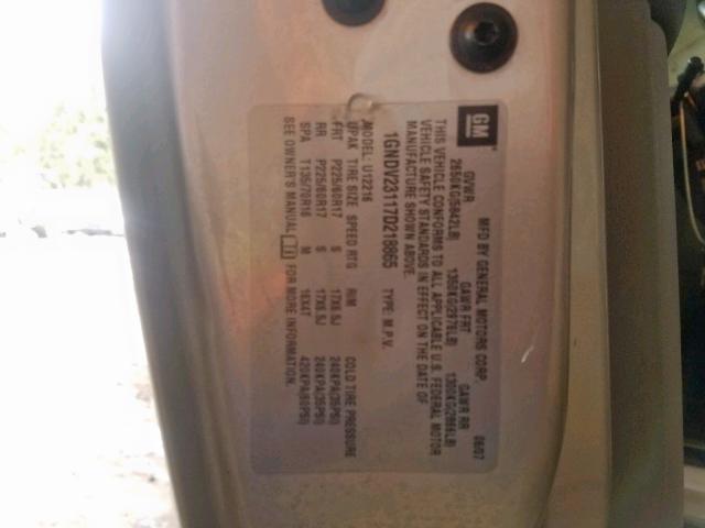 1GNDV23117D218865 - 2007 CHEVROLET UPLANDER L Gümüş foto 10