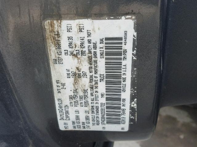 1B7HG38NX2S591722 - 2002 DODGE DAKOTA QUA GRAY photo 10