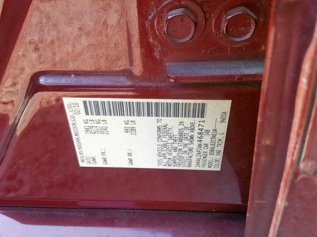 1N4AL2AP2AN468471 - 2010 NISSAN ALTIMA BAS BURGUNDY photo 10