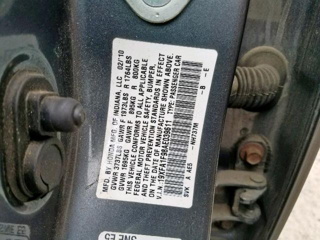 19XFA1F98AE039611 - 2010 HONDA CIVIC EXL 灰色 照片 10