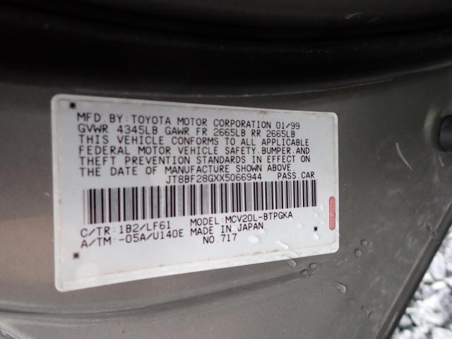 JT8BF28GXX5066944 - 1999 LEXUS ES 300 GRAY photo 10