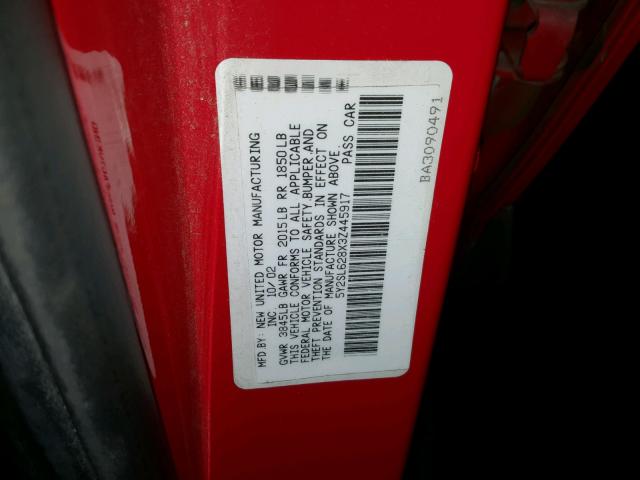 5Y2SL628X3Z445917 - 2003 PONTIAC VIBE RED photo 10