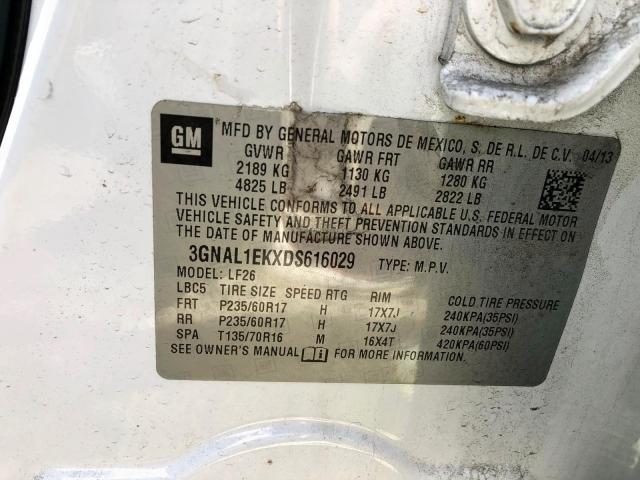 3GNAL1EKXDS616029 - 2013 CHEVROLET CAPTIVA LS 白色 照片 10