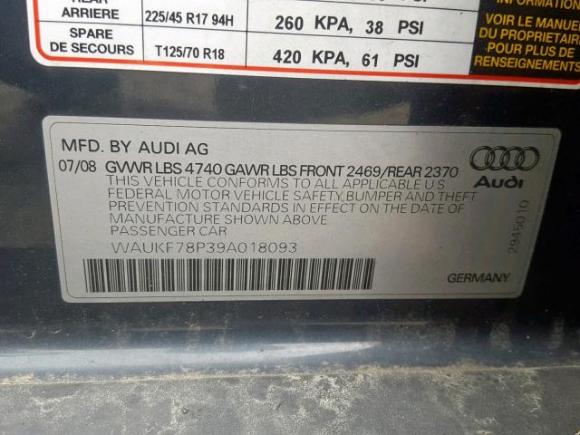 WAUKF78P39A018093 - 2009 AUDI A3 2.0T QU CHARCOAL photo 10