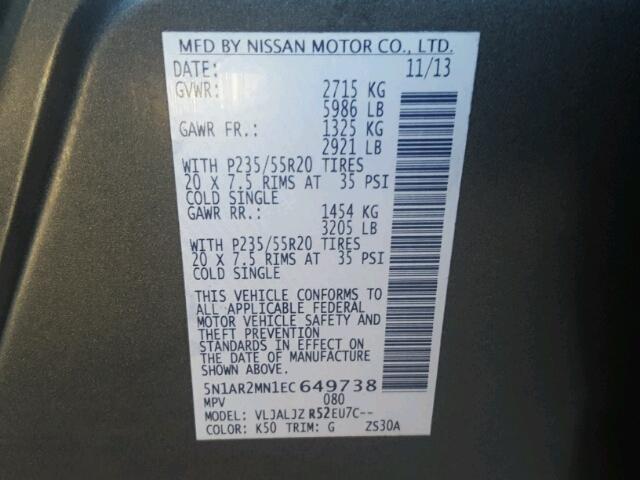 5N1AR2MN1EC649738 - 2014 NISSAN PATHFINDER GRAY photo 10