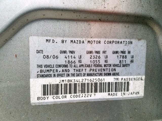 JM1BK34L271625061 - 2007 MAZDA SPEED 3 SILVER photo 10