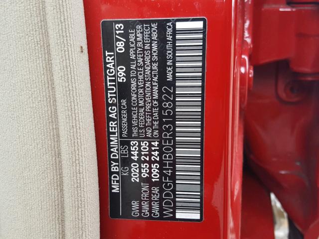 WDDGF4HB0ER315822 - 2014 MERCEDES-BENZ C 250 RED photo 10