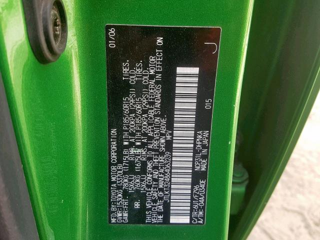 JTLKT324864063239 - 2006 TOYOTA SCION XB 绿色 照片 10