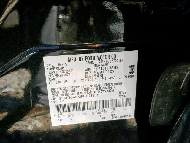 2FMTK4AP2FBB21237 - 2015 FORD EDGE SPORT BLACK photo 10