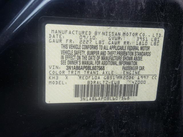 3N1AB6AP0BL607568 - 2011 NISSAN SENTRA 2.0 BLACK photo 10