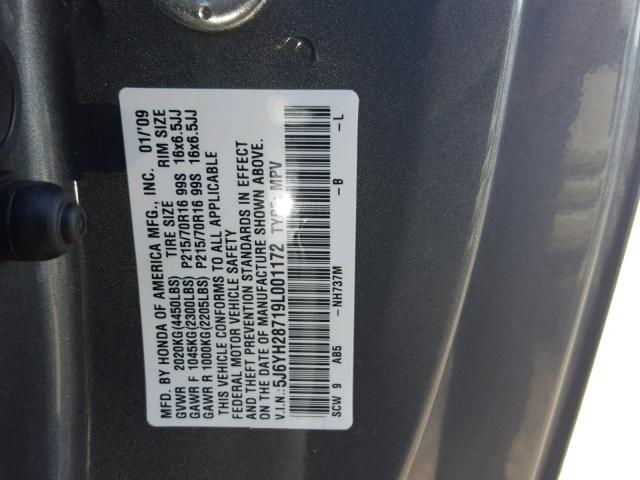 5J6YH28719L001172 - 2009 HONDA ELEMENT EX GRAY photo 10