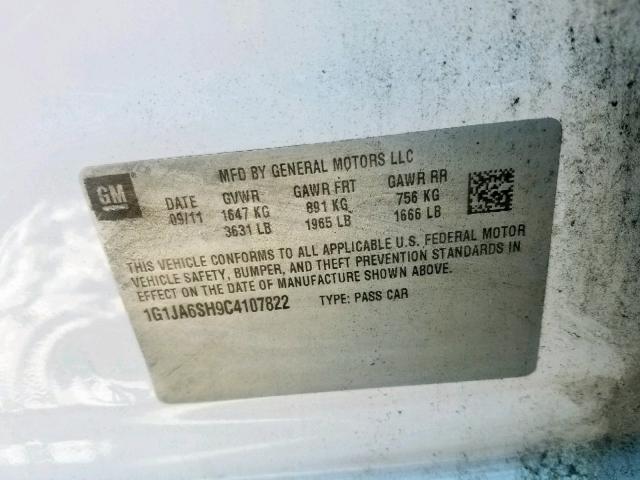 1G1JA6SH9C4107822 - 2012 CHEVROLET SONIC LS WHITE photo 10