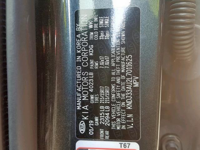 KNDJ33AU2L7011625 - 2020 KIA SOUL EX CHARCOAL photo 10