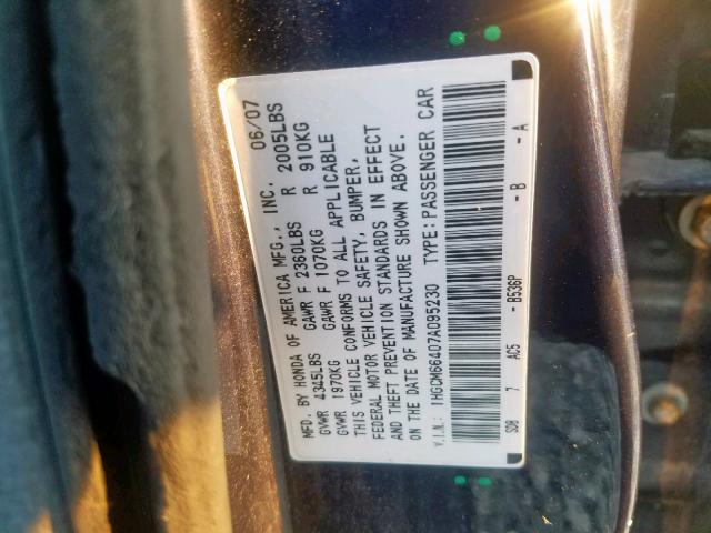 1HGCM66407A095230 - 2007 HONDA ACCORD SE BLUE photo 10