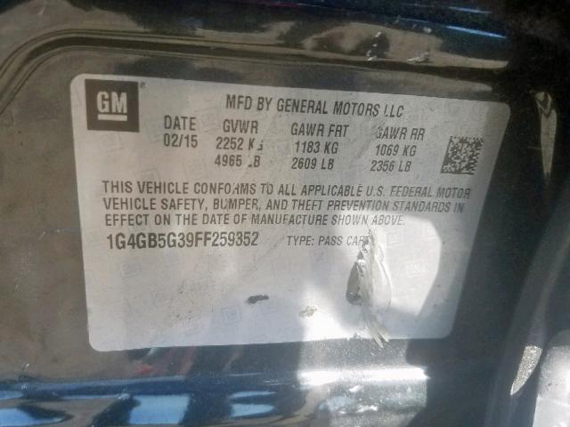 1G4GB5G39FF259352 - 2015 BUICK LACROSSE BLACK photo 10