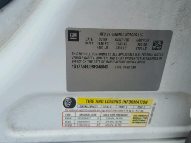 1G1ZA5EU9BF340043 - 2011 CHEVROLET MALIBU LS თეთრი ფოტო 10