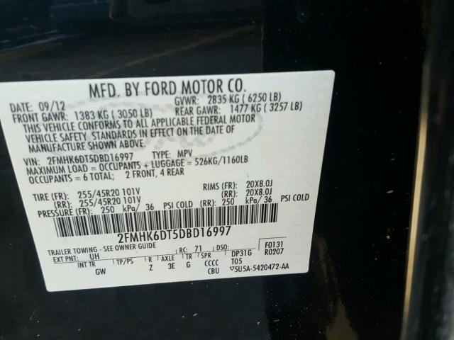 2FMHK6DT5DBD16997 - 2013 FORD FLEX LIMIT BLACK photo 10